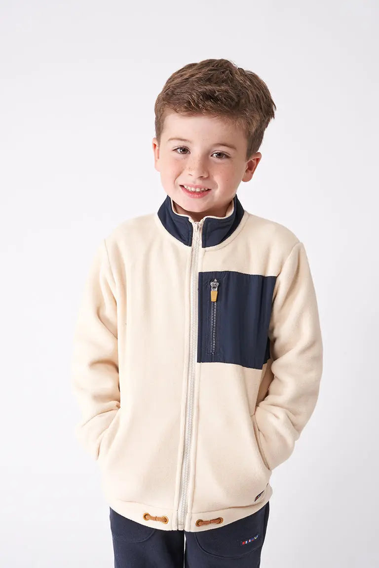 Polar jacket with patch and front pocket.