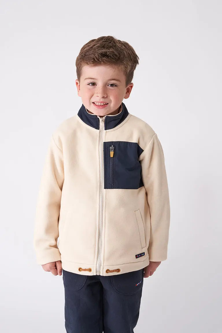 Polar jacket with patch and front pocket.