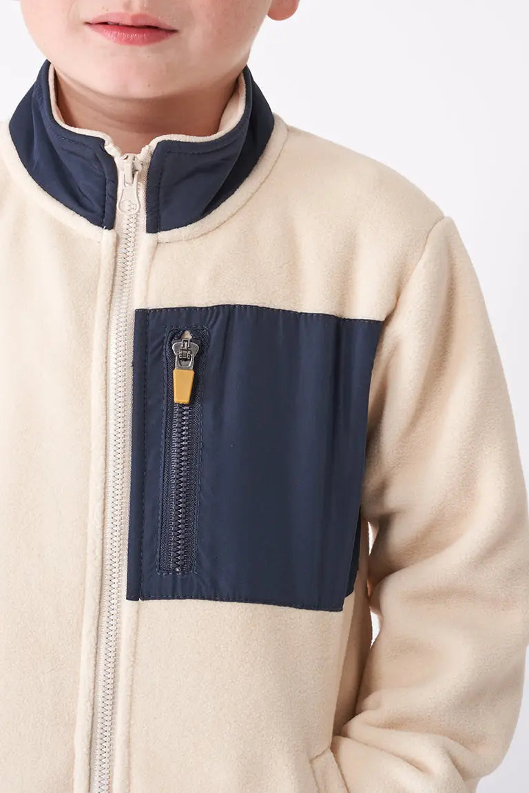 Polar jacket with patch and front pocket.