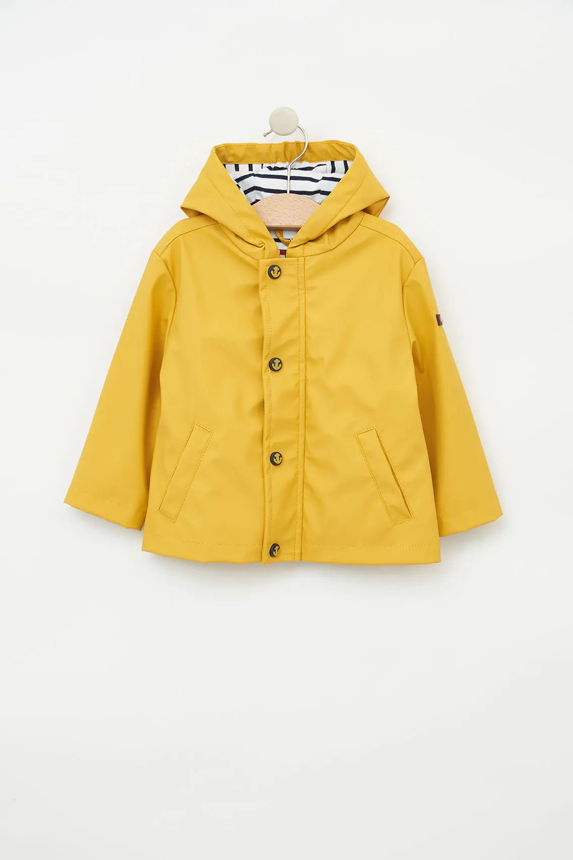 Baby raincoat made of polyurethane with striped cotton lining