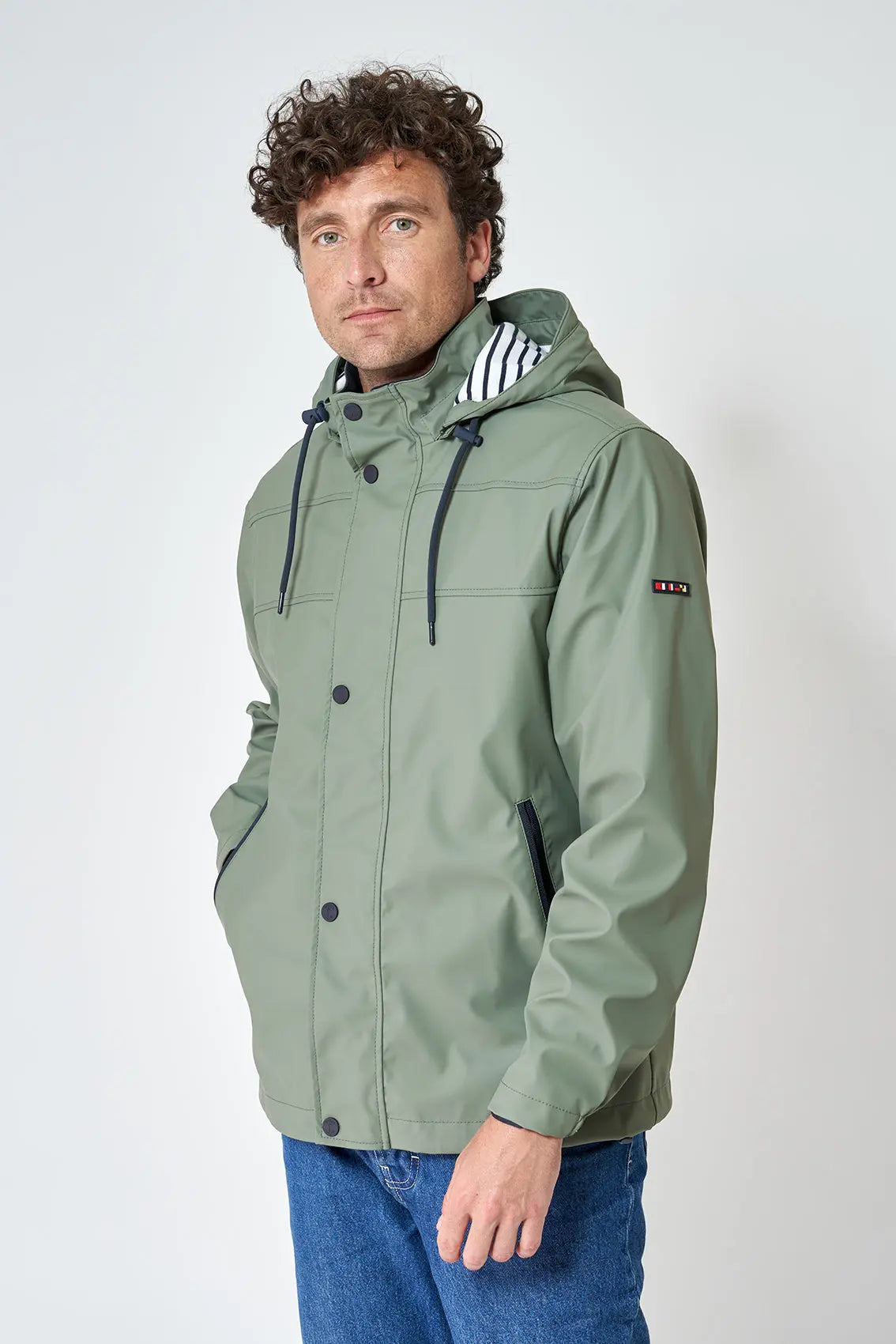 Men's polyurethane raincoat with striped interior lining batela1991