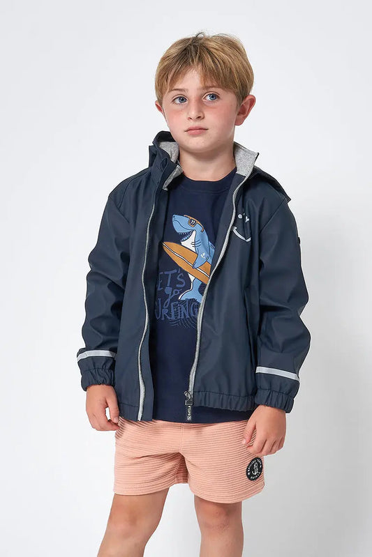 Navy polyurethane raincoat with anchor - C3135