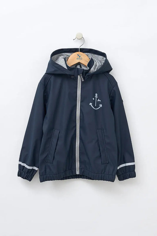 Navy polyurethane raincoat with anchor - C3135