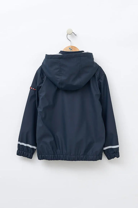 Navy polyurethane raincoat with anchor - C3135
