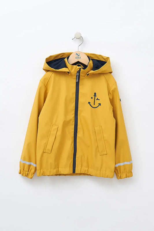 Navy polyurethane raincoat with anchor - C3135