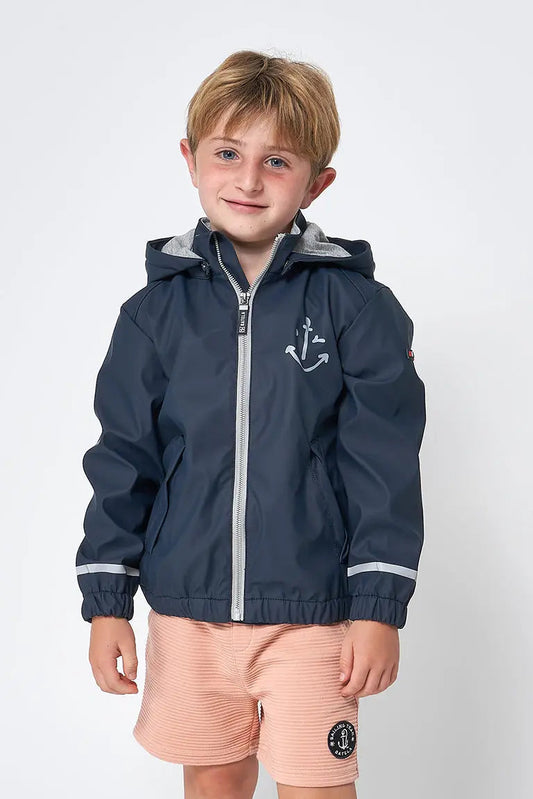 Navy polyurethane raincoat with anchor - C3135