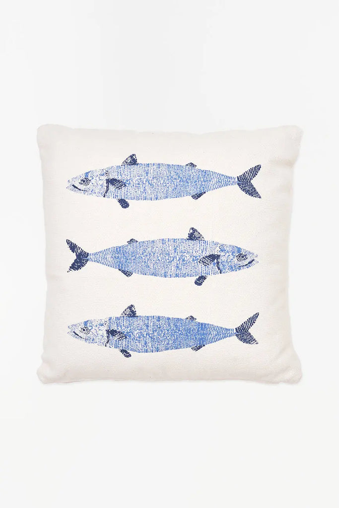 Cojín de algodón con tres peces estampados - Decoración marinera