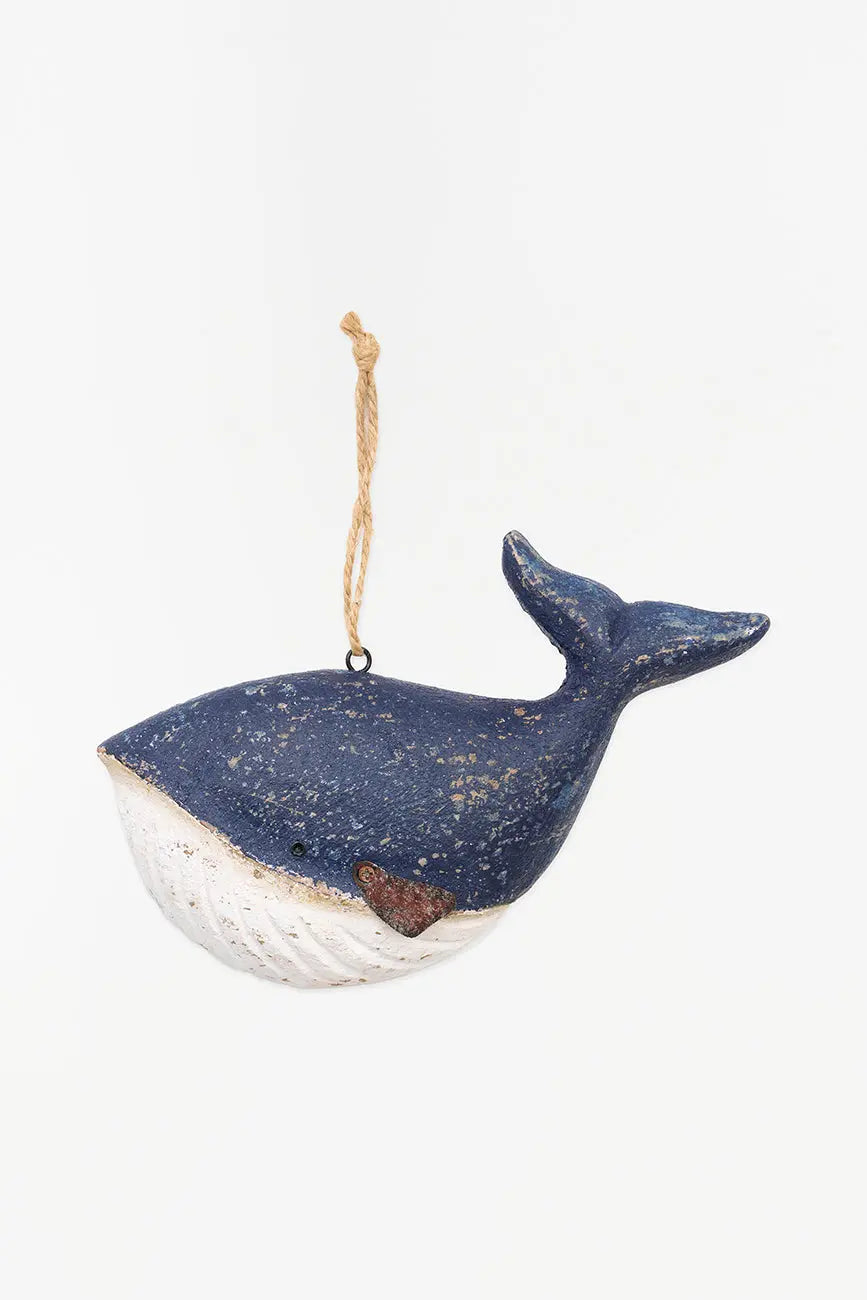 Colgante ballena de madera envejecida, azul - Batela