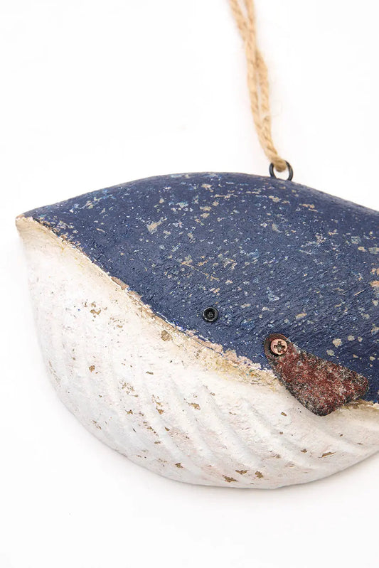 Colgante ballena de madera envejecida, azul - Batela