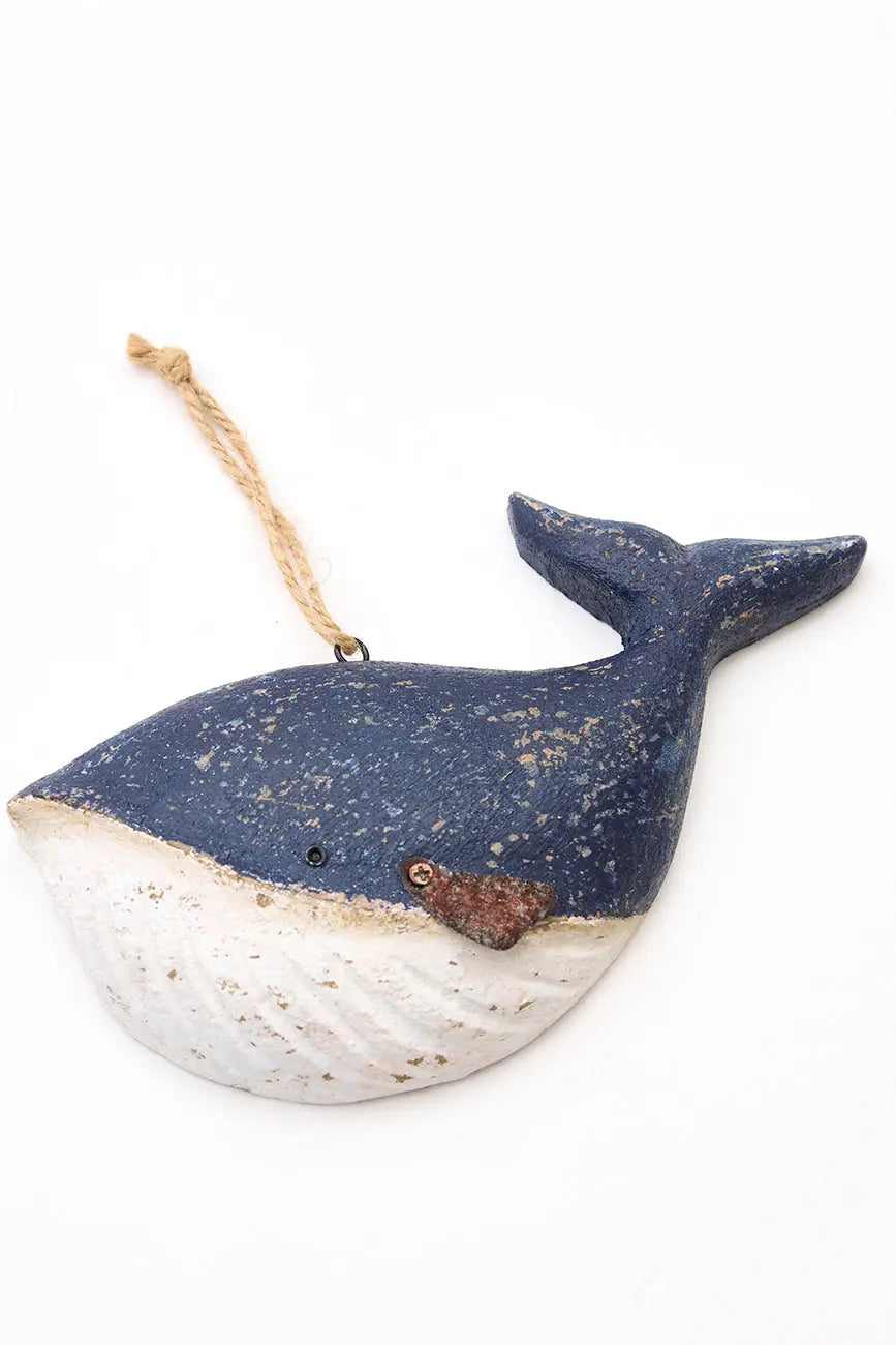 Colgante ballena de madera envejecida, azul - Batela