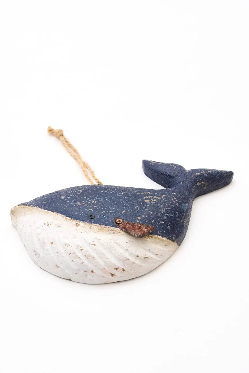 Colgante ballena de madera envejecida, azul - Batela