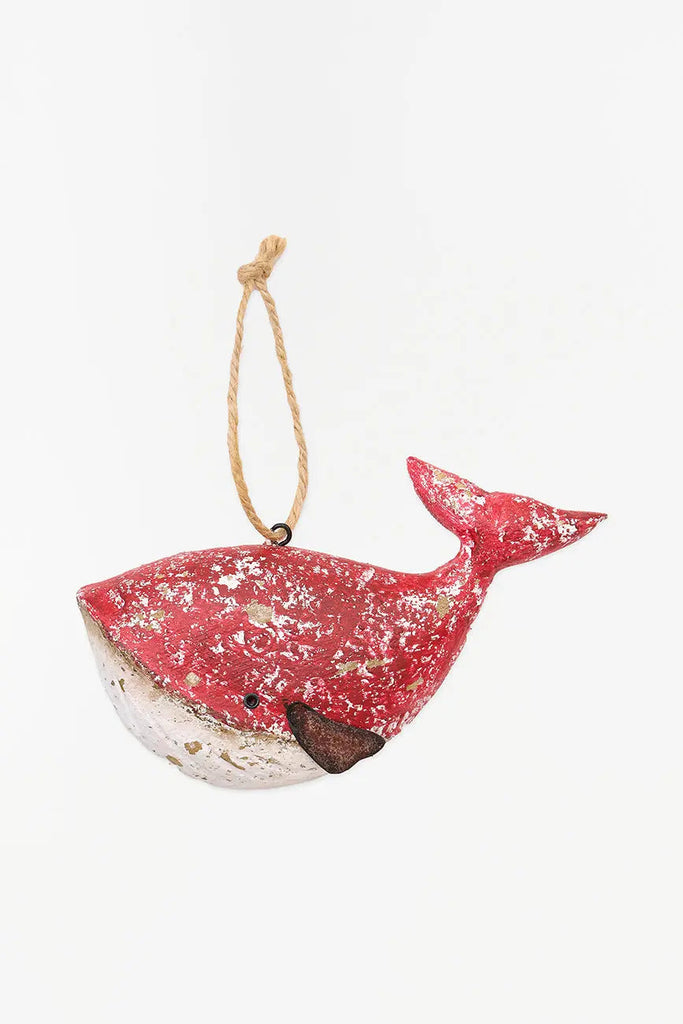 Colgante ballena de madera envejecida, roja