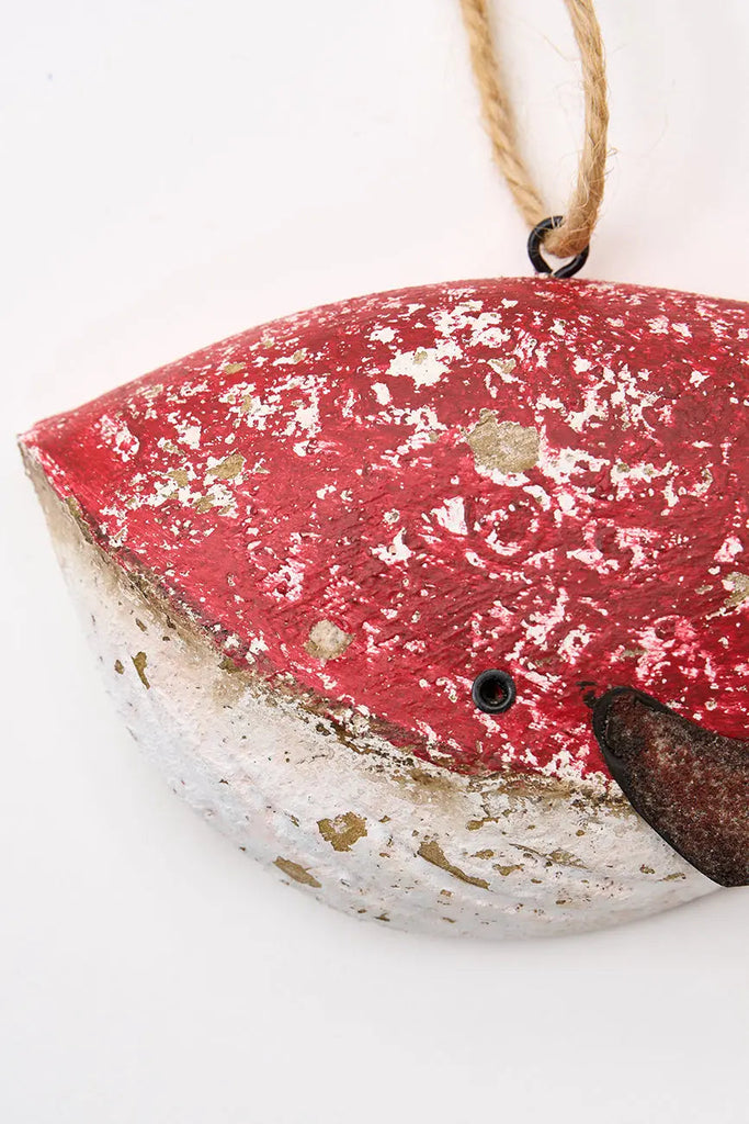 Colgante ballena de madera envejecida, roja