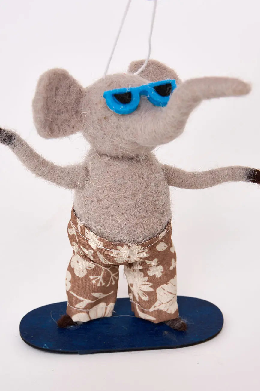 Colgante navidad en fieltro con elefante snowboarder - Decoración árbol navidad