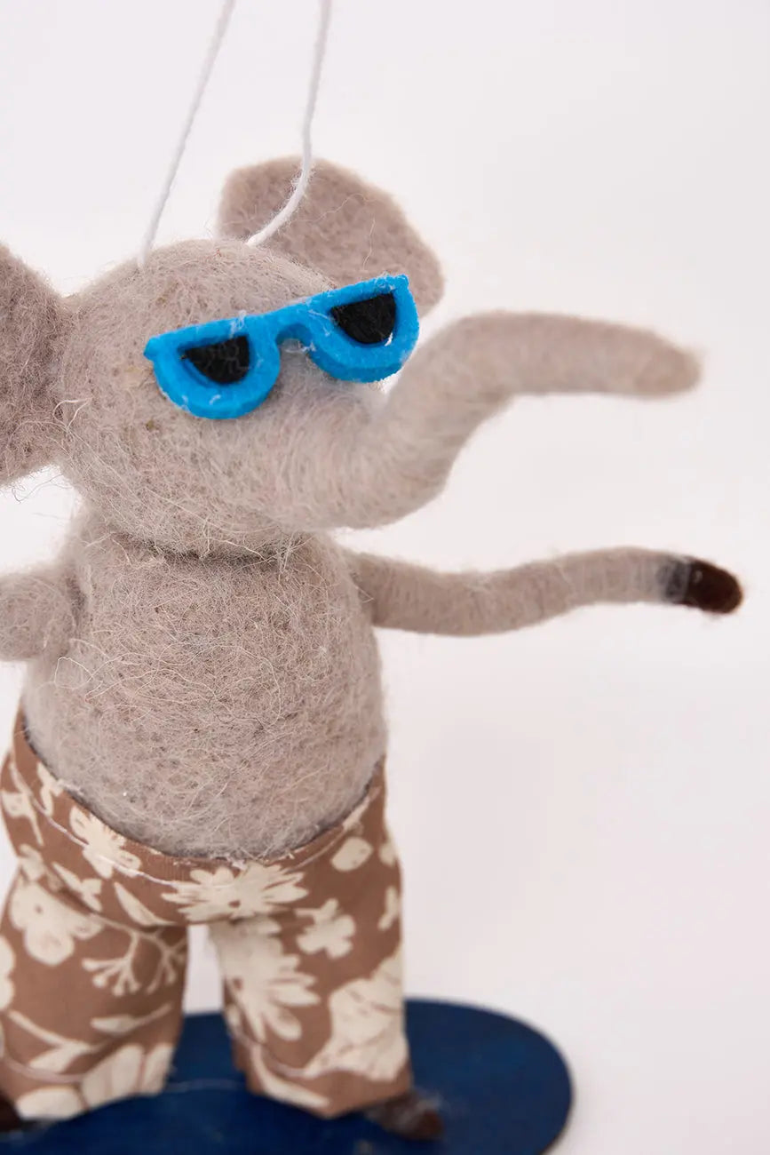 Colgante navidad en fieltro con elefante snowboarder - Decoración árbol navidad