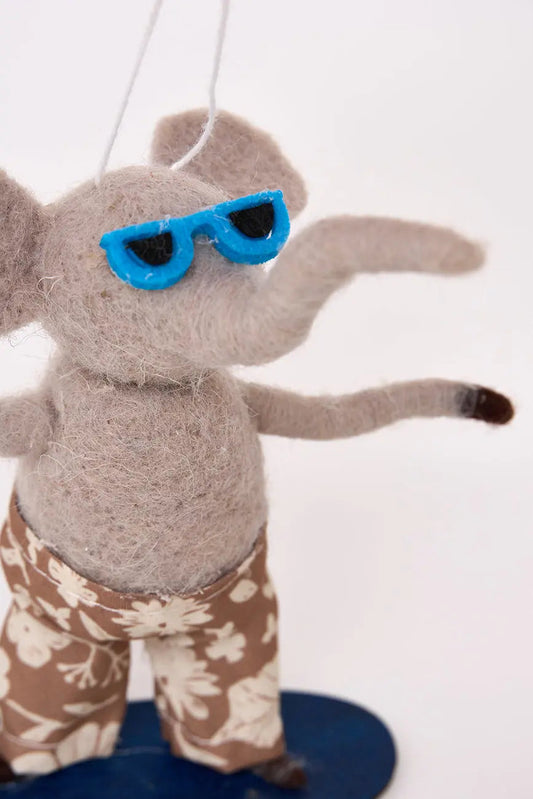 Colgante navidad en fieltro con elefante snowboarder - Decoración árbol navidad