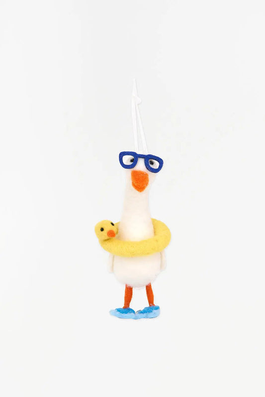 Colgante navidad en fieltro pato nadador gafas