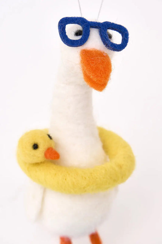 Colgante navidad en fieltro pato nadador gafas