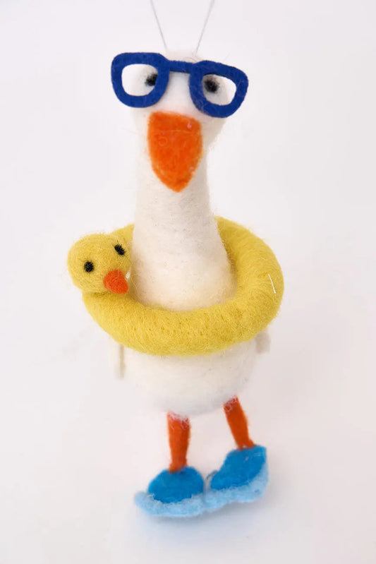 Colgante navidad en fieltro pato nadador gafas