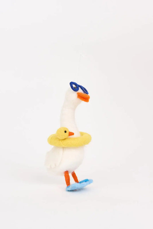 Colgante navidad en fieltro pato nadador gafas