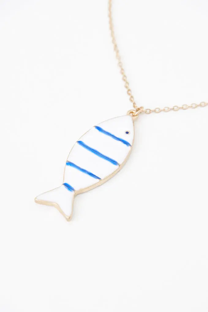 Collar pez cerámica y metal a rayas azules -BATELA JOYERIA