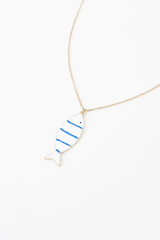 Collar pez cerámica y metal a rayas azules -BATELA JOYERIA