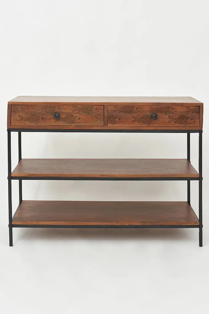 Consola o mueble  de madera y metal peces tallados - BATELA