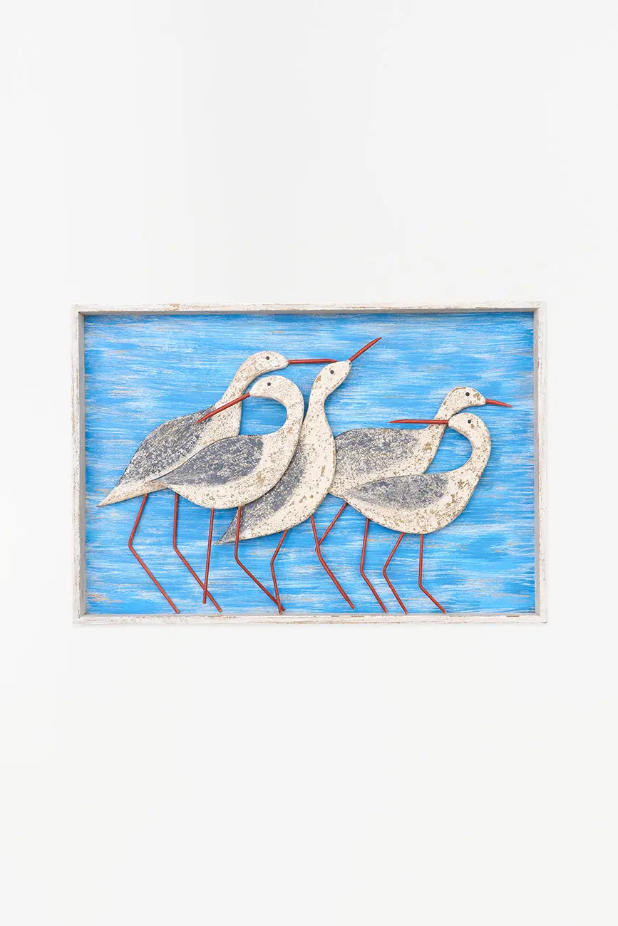 Cuadro de madera con pájaros costeros