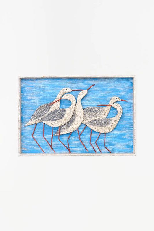 Cuadro de madera con pájaros costeros