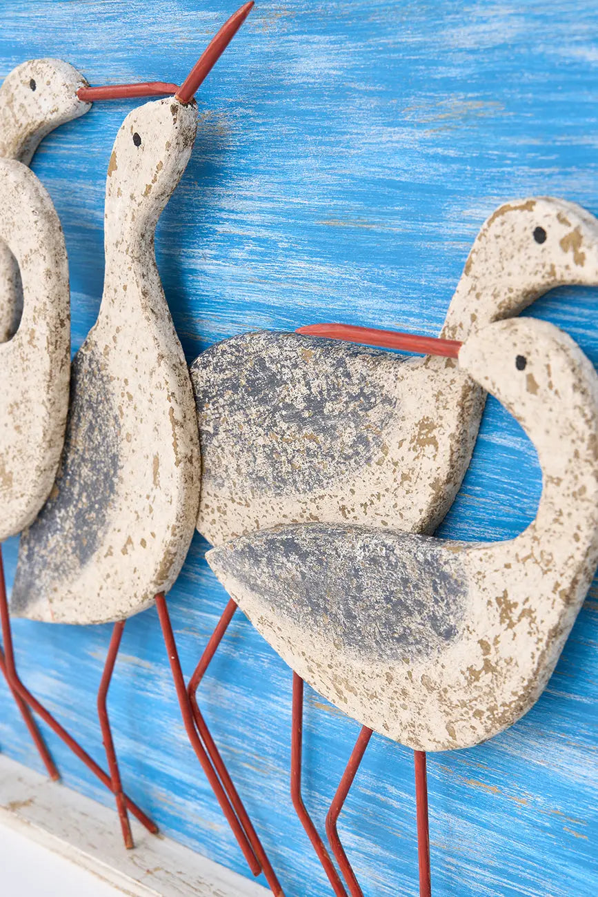 Cuadro de madera con pájaros costeros
