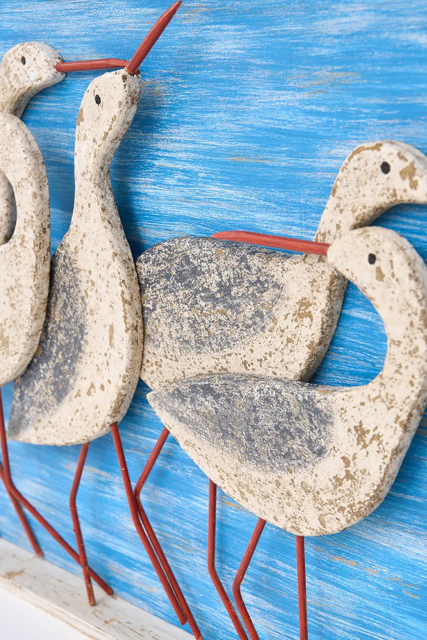 Cuadro de madera con pájaros costeros