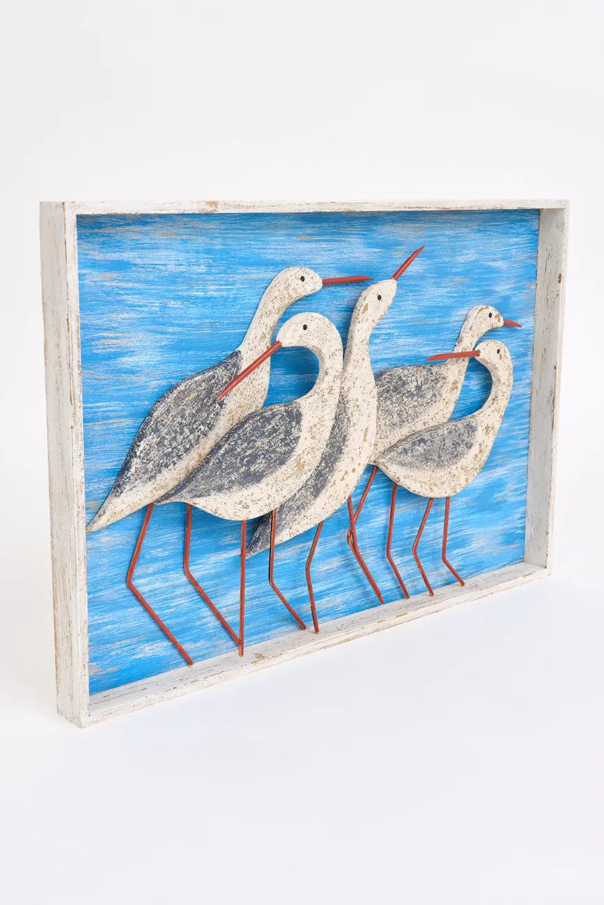 Cuadro de madera con pájaros costeros