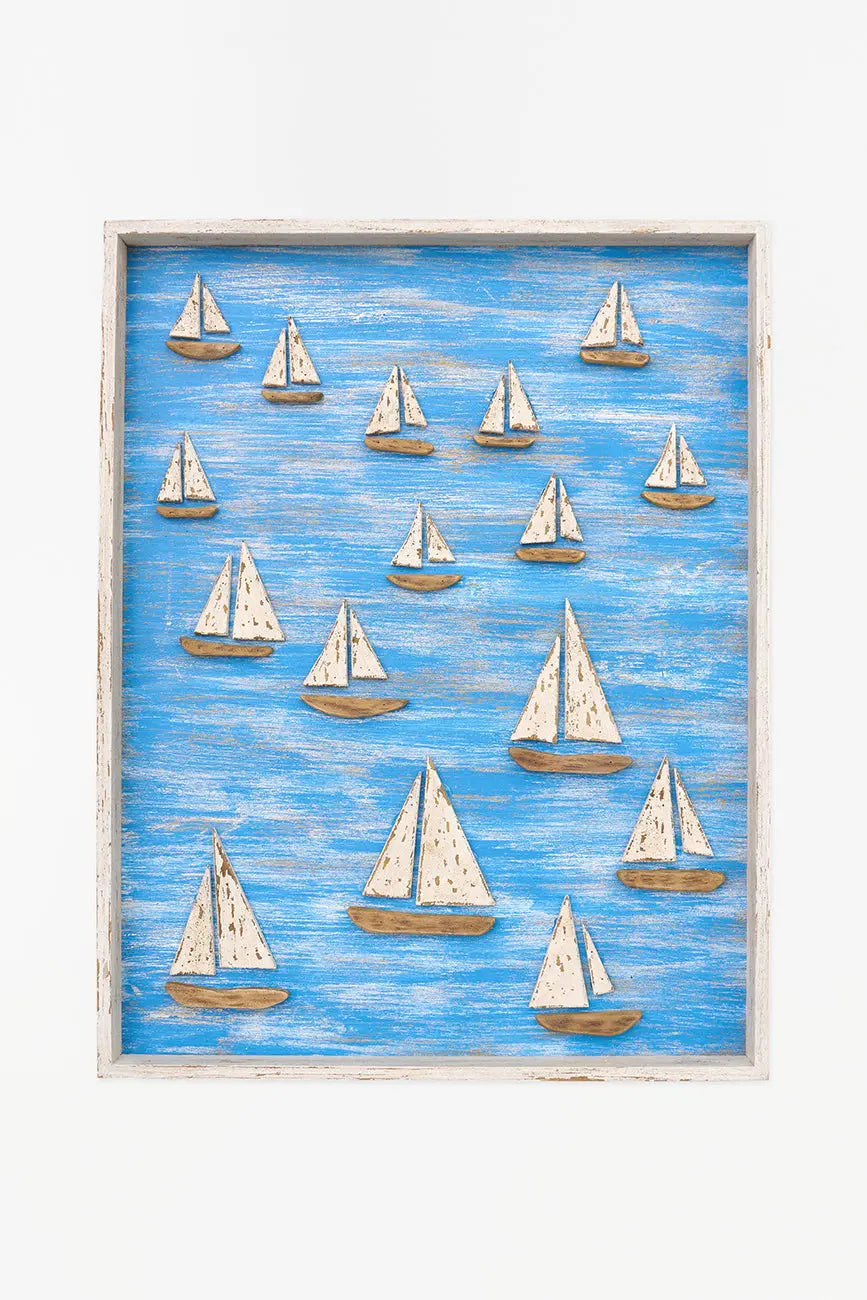 Cuadro de madera con un paisaje marinero de veleros