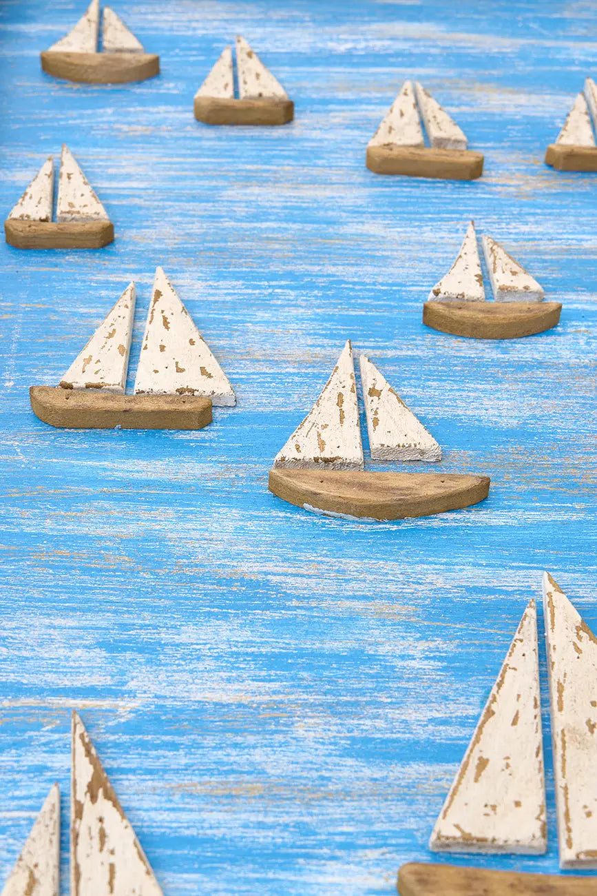 Cuadro de madera con un paisaje marinero de veleros