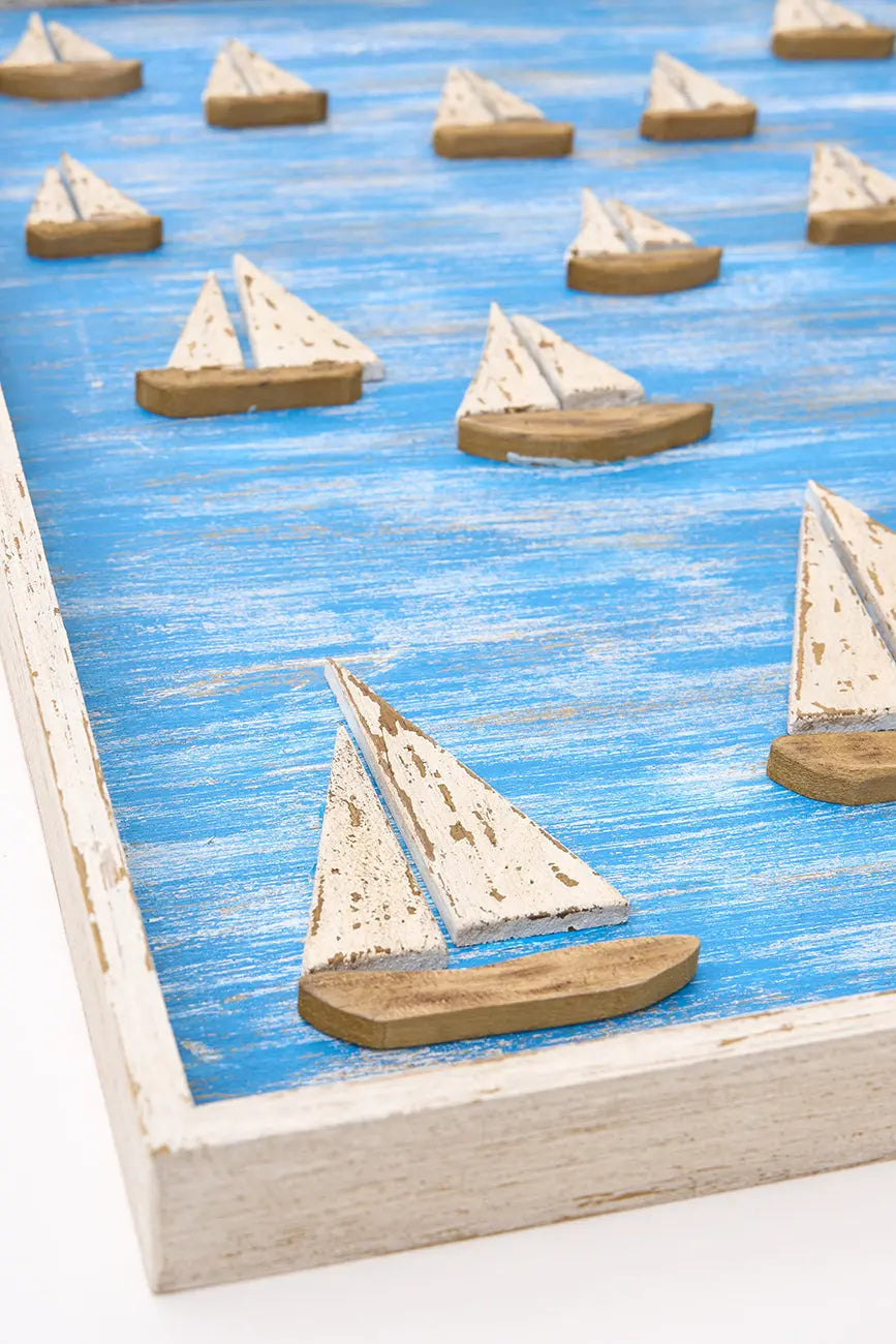 Cuadro de madera con un paisaje marinero de veleros