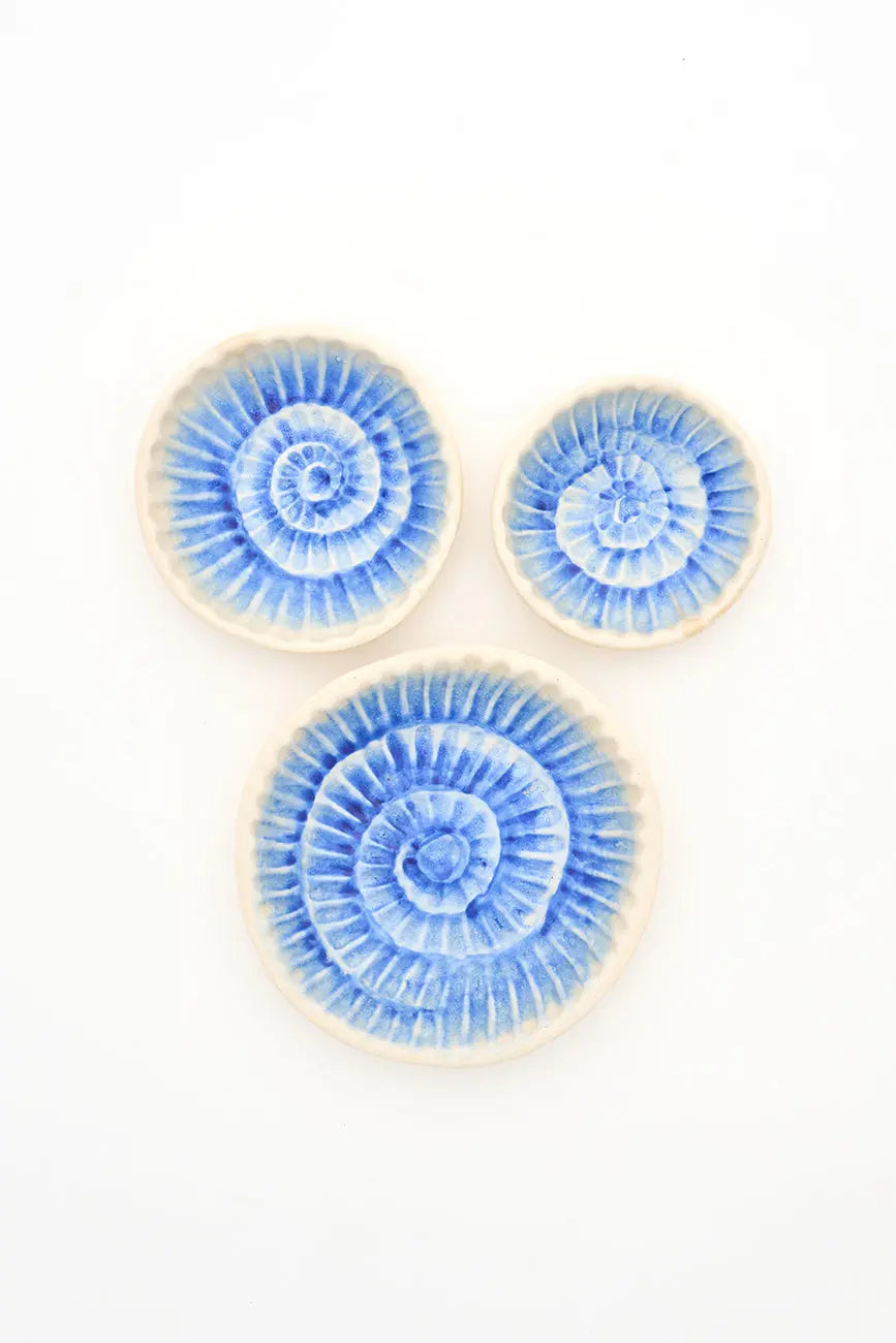 Medium blue painted shell bowl