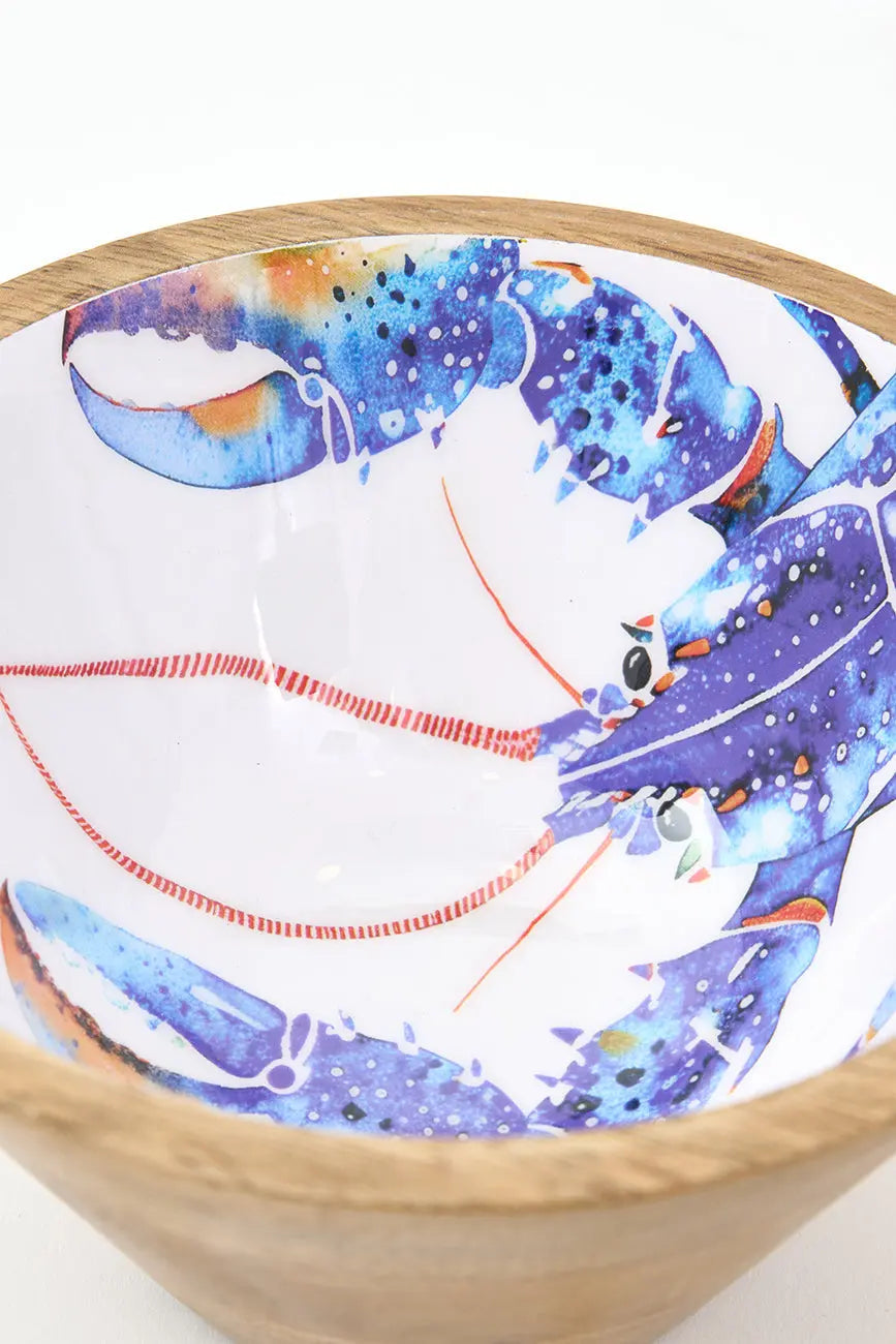 Cuenco pequeño de madera esmaltada con langosta.