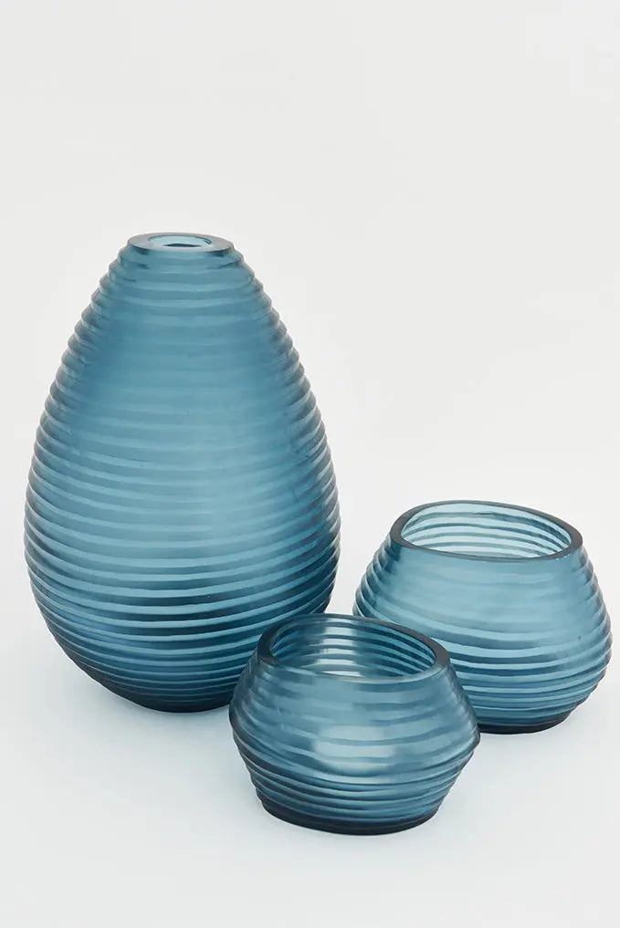 Cuenco portavelas cristal rayas en relieve grande - BATELA