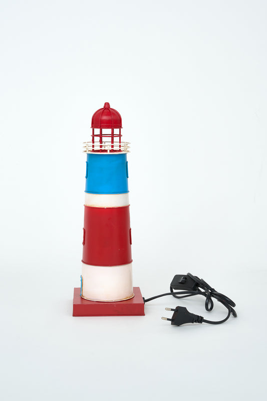 Metalezko lanpara gorri-urdina, itsasargi-formakoa