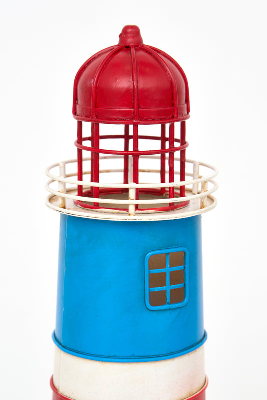 Metalezko lanpara gorri-urdina, itsasargi-formakoa