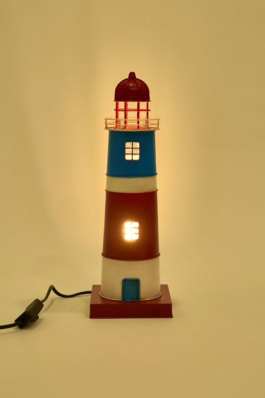 Metalezko lanpara gorri-urdina, itsasargi-formakoa