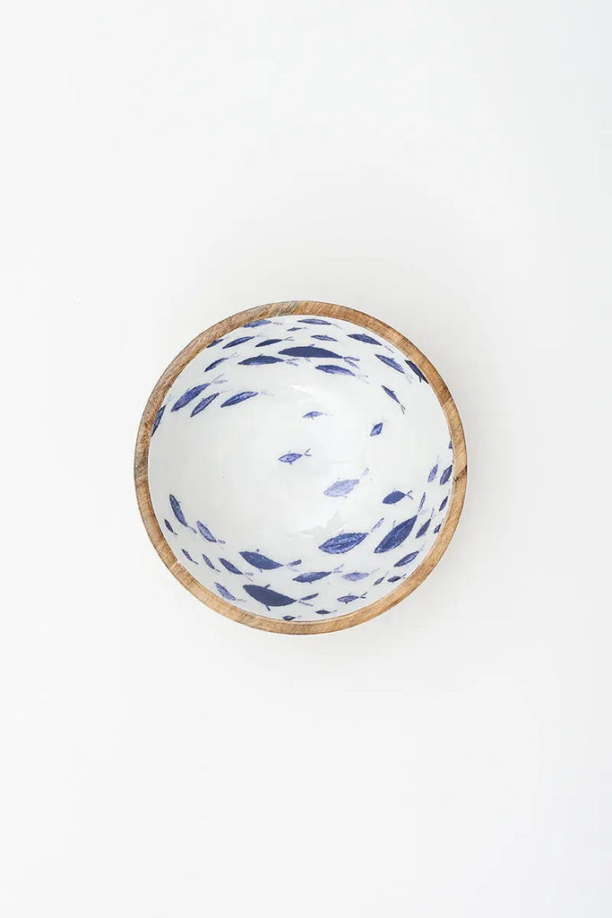 Bol de madera esmaltada peces en azul - D2102 - Batela