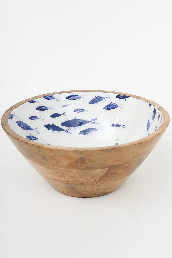 Bol de madera esmaltada peces en azul - D2102 - Batela