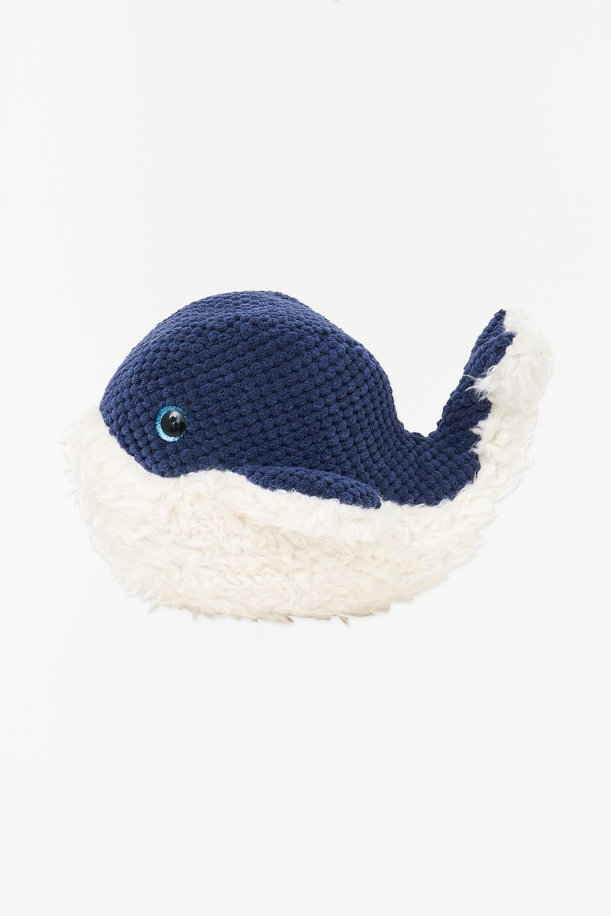 Soft white and blue whale plush toy, 25 cm. Cotton - D2273