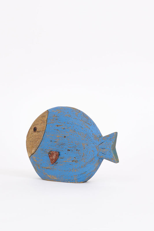 Pez de madera pintado en azul