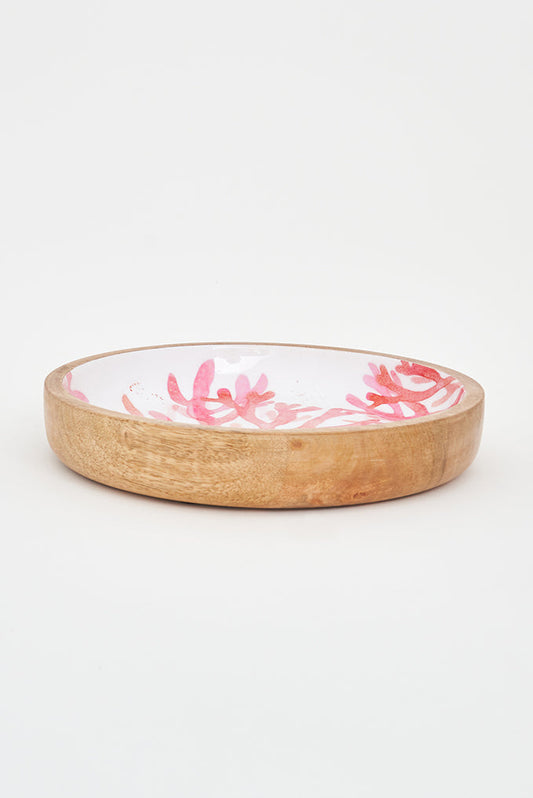 Medium red coral glazed wooden bowl