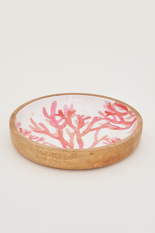 Medium red coral glazed wooden bowl