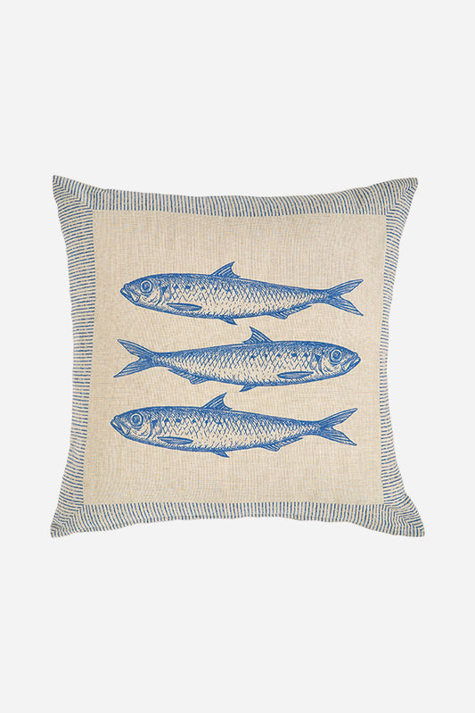 Cotton cushion with blue fish
