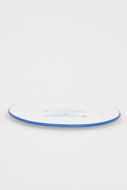 Large plate in white enameled metal "sardines"