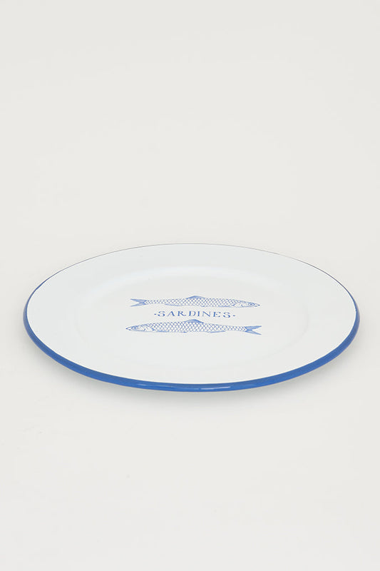 Large plate in white enameled metal "sardines"